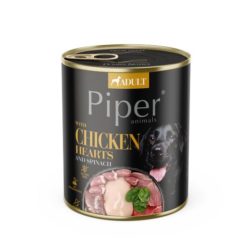 PIPER ADULT 800g konzerva pro dospělé psy kuřecí srdce a hnědá rýže