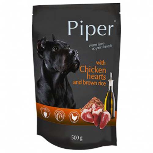 PIPER ADULT 500g kapsička pro psy kuřecí srdce a hnědá rýže
