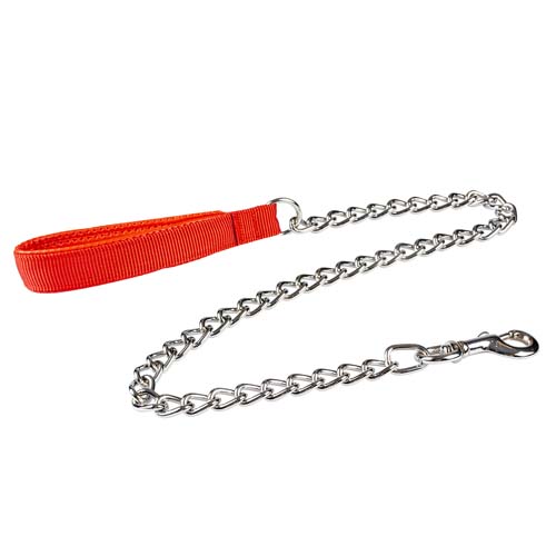 DUVO+ Řetězové vodítko s červeným nylonovým držadlem 100cm/2mm