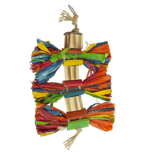 DUVO+ Závěsná barevná hračka z kukuřičných listů s bambusem a kokosem pro exoty 25,4x15,2x3,5cm