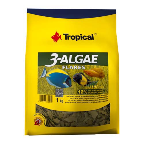TROPICAL 3-Algae Flakes 1kg krmivo s řasami pro sladkovodní  a mořské ryby