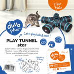 DUVO+ Hrací tunel pro kočky s míčem a zvonkem ve tvaru hvězdy  100x25cm -modročierny
