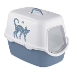 STEFANPLAST CATHY Griffe krytá kočičí toaleta s veselým motivem modrá/bílá 56x40x40cm